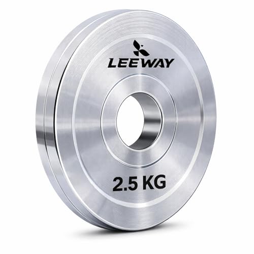 Image of Leeway Calibrated Steel Weight Plates (2.5kg x 2) | 51mm Olympic Barbell Plates for Home Gym & Powerlifting | Solid Steel Construction | Gym Weights for Strength Training & Workouts (Chrome, 2.5kg)