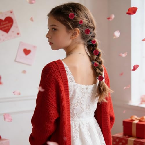 10 Piezas Pequeñas Pinzas de Terciopelo Rojo para el Cabello, clips de aligátor decorativos con forma de rosa y corazón, accesorios retro para el cabello para mujeres miniatura 6