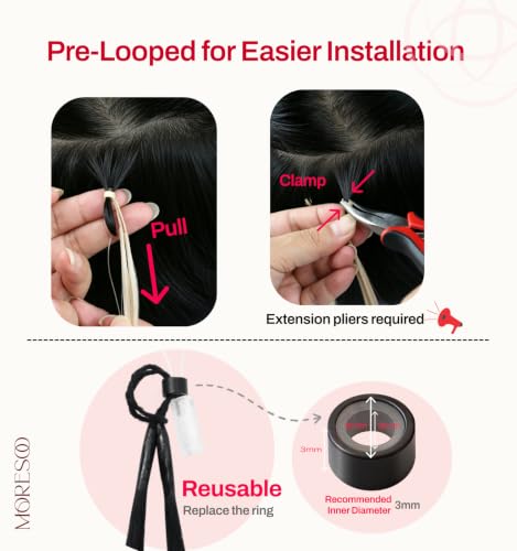Image of Moresoo Microlink Hair Extensions, 50 Feather Tips, Jet Black, 18 Inch