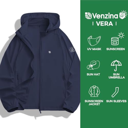Image of Venzina UPF 50+ Sun Jacket for Men Long Sleeve Zip-up Sun Jacket with Zip Pocket, Removable Hat, Quick Dry Loose-fit UV Protection Clothing for Driving, Riding, Hiking