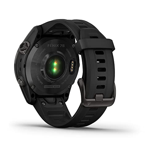 Image of Garmin Fenix 7S Sapphire Solar, Smaller Adventure smartwatch, with Solar Charging Capabilities, Rugged Watch with GPS, Touchscreen, Wellness Features, Carbon Gray DLC Titanium with Black Band