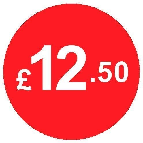 Pack of 500-20mm Price Stickers/Stickers - Choose from 10p to £95 - Bright Red - Many Prices to Choose from (£12.50 - Red)