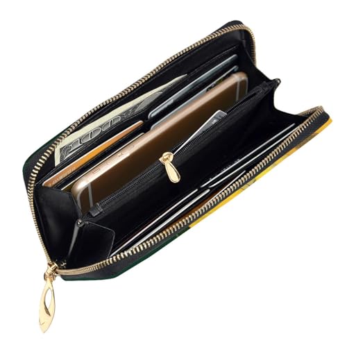 Yellow Green Marble Prints Leather Long Clutch Wallet for Fashionable Girls and Women - Durable, Stylish, and Functional, Black, One Size4