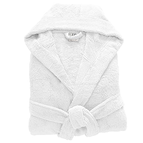 Jasmin Elinor Mens Ladies Unisex Egyptian Cotton Terry Towelling Hooded Bathrobe Dressing Gown (XX-Large, White)