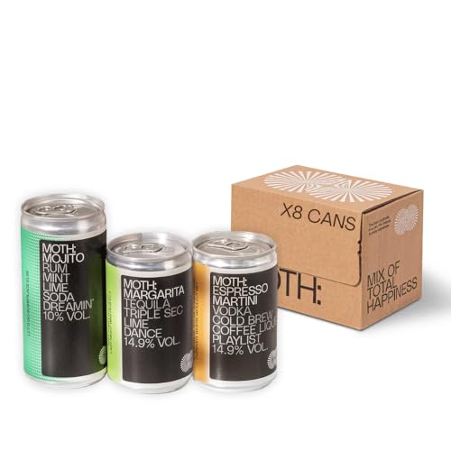 MOTH: Cocktails Variety Pack Ready To Drink Cans Mixed Case of 8 2x Espresso Martini 2x Margarita 2x Mojito 2x Pina Colada - Premium Quality Bar Strength