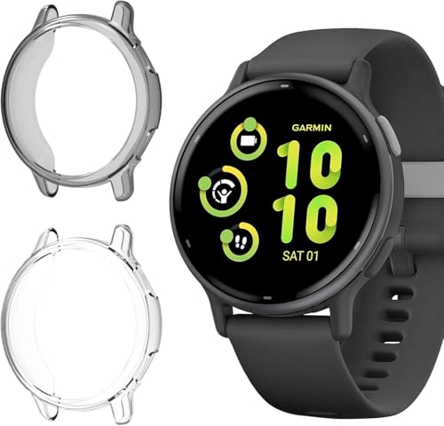 ToVioc [2 Unidades] Funda Compatible con Garmin vivoactive 6, TPU Flexible, antiarañazos, Funda Protectora Compatible con Garmin vivoactive 6 - Transparente y Negro