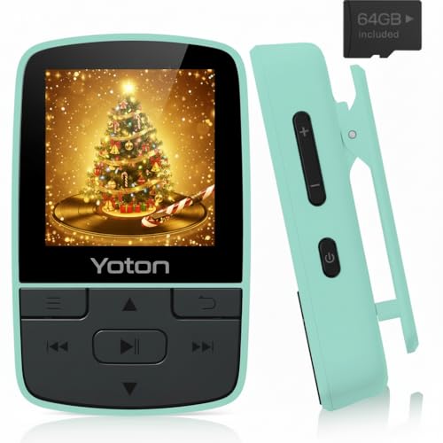 Yoton MP3 Player with Bluetooth 5.2, 64GB, HiFi-Music, with Sports Clip and Independent Volume Button, FM Radio, Earphones Included (Green)