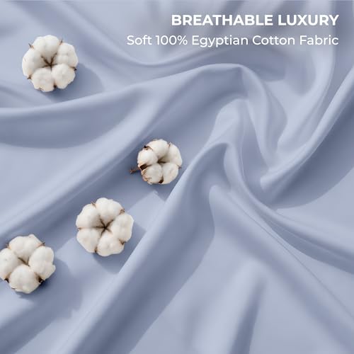 Image of SGI Split King Sheet Set for Adjustable Bed Egyptian Premium Cotton 600 Thread Count Sheets for Sleep Number Bed 15 inch Deep Pocket 5 Pc Set with 2 Twin XL Fitted Sheets Soft Breathable - Cornflower Blue