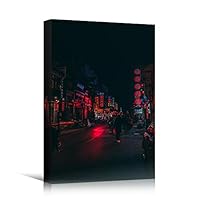 Canvas Wall Art Street View Cityscape Colorful Contemporary Multicolor Neon Photography Places - 12x18 inches