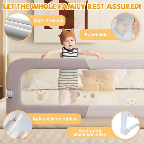 Image of Bed Guard Rail for Toddlers - 60 inches Lift Foldable Toddler Bed Rails for Kids - Safety Baby Bed Rail Guard with Reinforced - Great Fit for Kids Twin Double, Full Size, Queen, King Size Bed