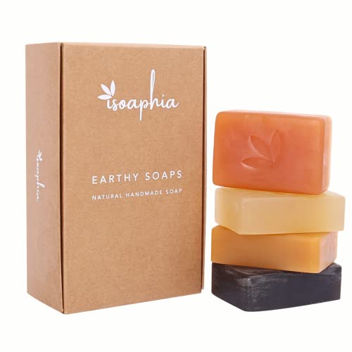 Isoaphia Earthy Natural Clay Bar Soaps, 4Pcs [Eucalyptus, Lemon, Orange, Apple] Handmade Vegan Glycerin Facial Beauty Soap Bar With Brazilian Clay For Dry Skin, Hydrating Face & Body Bar Soap, 4.23 Oz #TOP23