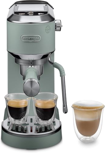 De'Longhi Dedica Duo EC890.GR, Máquina de Café Barista con Bomba, Espresso y Cold Brew, Máquina Manual con Varilla de Vapor LatteArt, 15cm Ancho, 2 Espresso, Pantalla Táctil, Taza hasta 13 cm, Verde