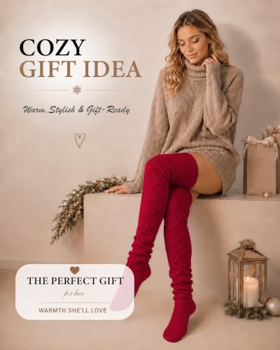 Image of Pcavin Thigh High Socks for Women, Long Cable Knit Over Knee Boot Stockings