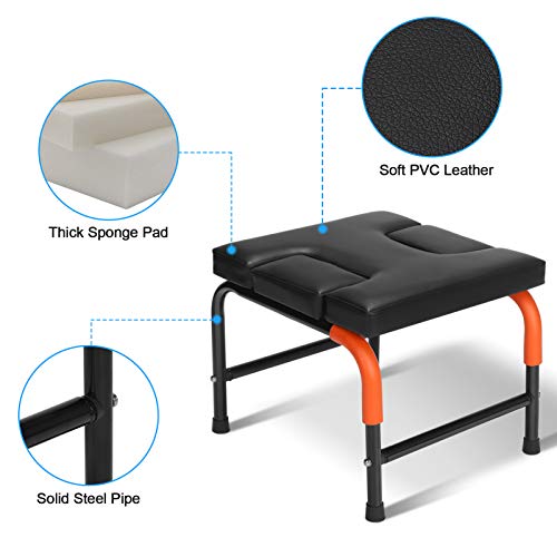 Yoga Headstand Bench, Yoga Chair Stool Inversion Bench Chair Metal Frame Thick Cushion for Family Gym Balance Training Core Strength Workout Fitness, 21.716.916.9in