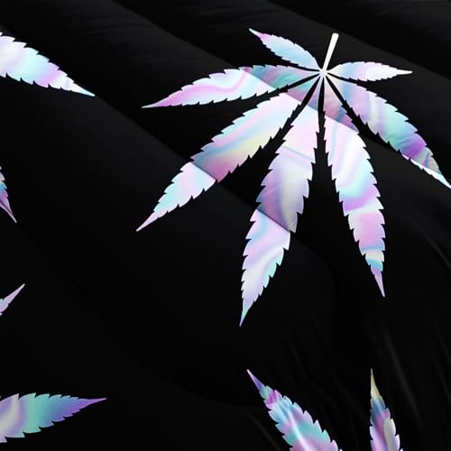 Image of AILONEN Marijuana Weed Leaf Comforter Set,Cannabis Leaves Bohemian Bedding Set, Full Size Comforter Set,Colorful Bright Leaves Pattern Bed in a Bag Duvet Set 3 Pieces, 1 Quilt and 2 Pillowcases