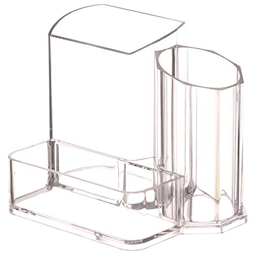 Clear Makeup Brush Holder, 3-Compartment Different Size Cosmetics Organizer Storage
