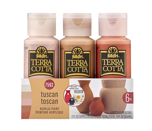 FolkArt Terra Cotta Acrylic Paint Set, Essentials 6 Piece DIY Terra Cotta Acrylic Paint Kit Featuring 6 FolkArt Colors For DIY Indoor & Outdoor Multi-Surface Craft Projects, 7592