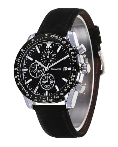 Casotime Reloj Cronógrafo Hombre de Cuero - Resistente al Agua 30M, Cuarzo Analógico con Fecha, Esfera Grande - Clásico y Elegante para Día a Día, Trabajo & Deporte - Regalo Elegante para Hombres Casotime Reloj Cronógrafo Hombre de Cuero - Resistente al Agua 30M, Cuarzo Analógico con Fecha, Esfera Grande - Clásico y Elegante para Día a Día, Trabajo & Deporte - Regalo Elegante para Hombres