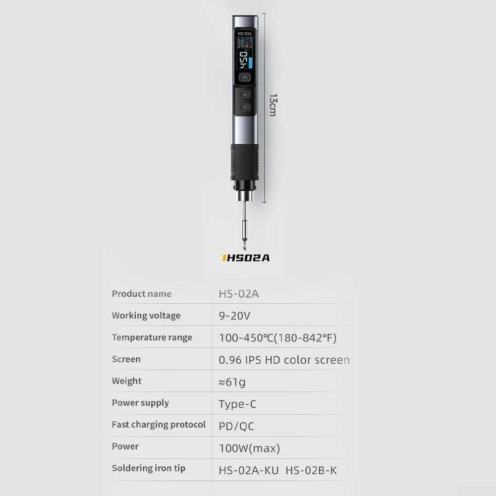 Saldatore a Stagno Kit, HS-02A 100W Smart Electric Saldatura con 6 Teste di Saldatore Kit, Elettrico Temperatura Costante Regolabile 100-450℃, 0.96 Pollici HD Schermo per fai da te, la casa