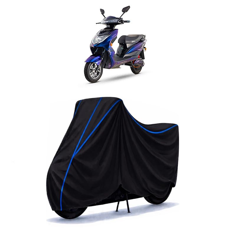 Image of Scooty Cover Water Resistant for Kinetic | Universal Scooter & Bike Cover | Heavy Duty UV Protection | Dust, Rain & Scratch Protection | Elastic Fit All Weather Indoor Outdoor | Black with Blue Piping