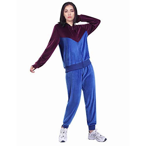 Womens Jogging Suits Sets Velvet Zip Up Active Running Workout 2 Pieces Sweatshrit and Pants Tracksuit Royal XL
