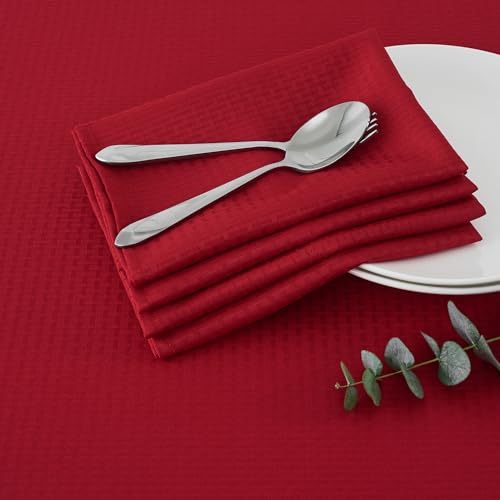 Image of maxmill Jacquard Cloth Napkins 20 x 20 Inch Weaved Texture Pattern Soft Comfortable and Luxury Serviette for Christmas Family Dinners Parties and Banquets Set of 4 Pieces, Red