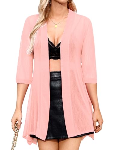 Image of iClosam Women Casual 3 /4 Sleeve Sheer Open Front Cardigan Sweater Kimono