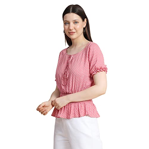 Image of KERI PERRY Women's Baby Pink Crepe Polka Dot Crop Top