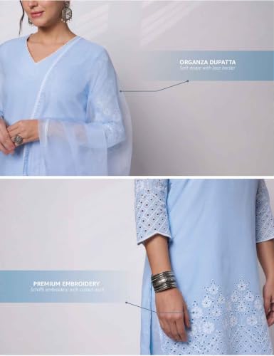Amazon Myx Women's Pure Cotton Blue Kurta Set Sea Blue - Image 5