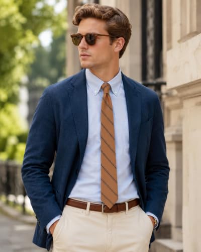 Image of BELLUNO Men's 2.5 inch Skinny Solid Cotton Linen Ties