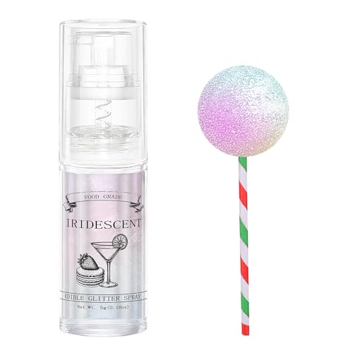 Edible Glitter Spray Iridescent 5g, Food Grade Edible Luster Dust for Drinks & Baking, Gluten Free Vegan Sugar Free Nut Free Dairy Free, Easy Spray Bottle for Cocktails Cakes Holiday Decorations