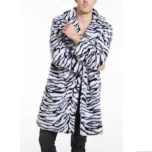 Owl's-Yard Men's Leopard Print Fluffy Faux Fur Coat Mens Winter Faux Fur Overcoat,Long Sleeve Long Thicken Jacket3