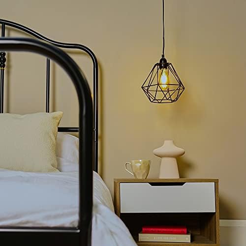 Pair of - MiniSun Retro Style Black Metal Basket Cage Ceiling Pendant Light Shades - Complete with 4w LED Filament Bulbs [2700K Warm White]