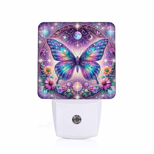 Image of LED Night Light,Abstract Blue Cyan Butterfly LED Night Light Plug into Wall with Dusk to Dawn Light Sensor White Energy Efficient Nightlight for Bedroom Bathroom Hallway Living Room Kitchen