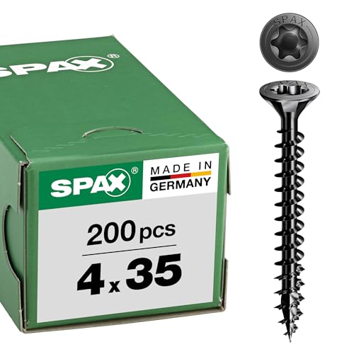 Spax Universal Screw, Countersunk Head, Black, T-Star Plus, Full Thread (4 x 35 mm, Pack of 200)