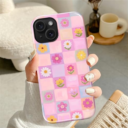 Coque iPhone 15 hybride double couche et antichoc avec design patchwork floral chic - 2