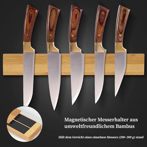 Barra Magnetica per Coltelli - Porta Coltelli Magnetico in Bambù con Magnete Extra Forte 40 X 6 X 2 cm, Muro Appendi Barre Magnetiche per Coltelli y Utensili, Calamita per Coltelli da Cucina - immagine 3