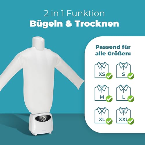 ProfiCare automatischer Hemdenbügler | Bügelpuppe mit leistungsstarken 1400W | Bügelmaschine mit One Size-Ballonkörper | inklusiv Duftaufsatz | Schnell, effizient, duftend | Bügelautomat PC-HBB 3117