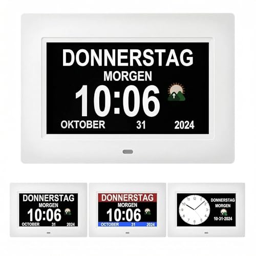 Memwake Digitale Uhr Wanduhr mit Zeit digitaler Wecker für Senioren Demenzuhr die Alarme und elektronischen Kalender für ältere Menschen bereitstellt.