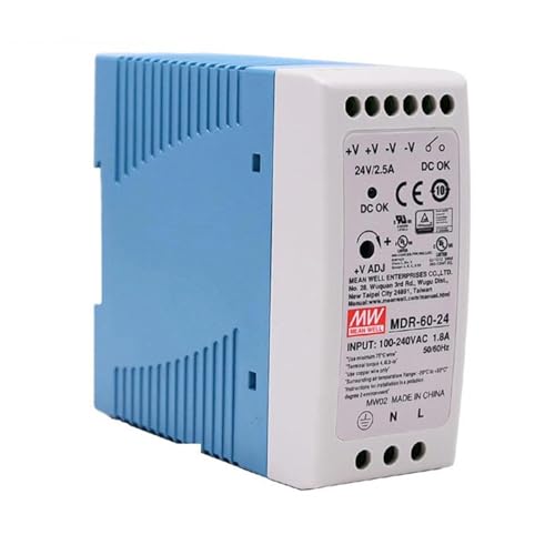 MDR-60-24 DIN Rail Mount Power Supply 60W 24V 2.5A with Class I Div 2 Hazardous Location Certification, for Industrial Automation, Process Control, and Building Management Systems