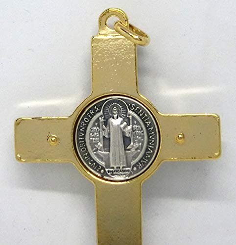 10.026.21 Saint Benedict Crucifix, 8cm, with Black Hand-Enamelled Line, Gold, for Exorcists, Exorcisms