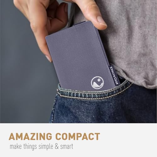 Image of Minimalist Slim Wallet for Men, Heavy Duty Ripstop Nylon Trifold Wallet, Water Resistant Durable Front Pocket Wallet with Elastic Band, Large Capacity, Includes 1 RFID Blocking Card, Grey