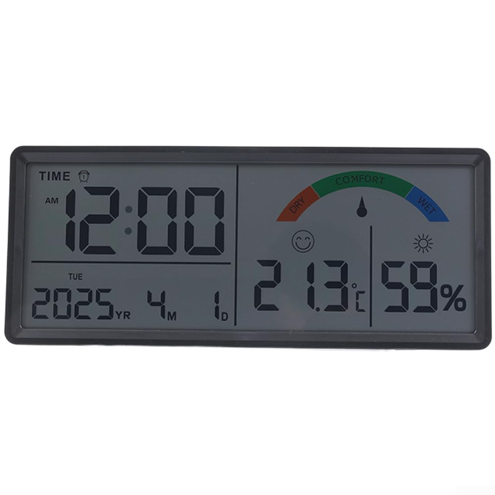 Grande orologio da parete digitale LCD con display a temperatura e umidità, calendario sveglia e formato 24 ore, moderno orologio da scrivania rettangolare elettronico per soggiorno