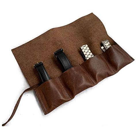 Distressed Brown Leather Watch Pouch Roll Holds 4 Cover