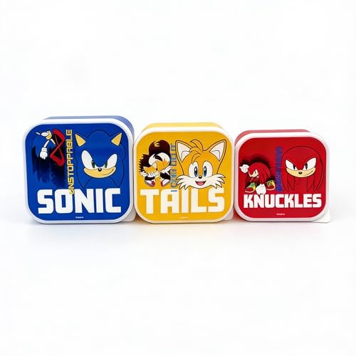 Sonic The Hedgehog Nesting Lunch Boxes Set of 3 Kids Snack & Food Storage Containers with Push Fit Lids Sonic Tails & Knuckles BPA-Free Lunch Box Set for School Travel & Picnics