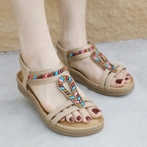 2025 New Summer Bohemian Rhinestone Orthopedic Sandals For Women, Comfortable Flip Flops Sandals, Women's Arch Support Walking Latex Massage Thick Sole Large Size Walking Flat Shoes3