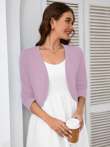 Image of Heymoments Women's Long Sleeve Thin Kintted Shrugs Sweaters Lightweight Cropped Tops Open Front Cardigan for Dress