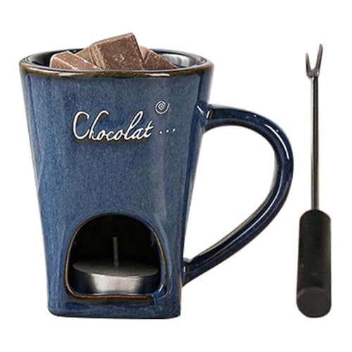 Tazas de fondue con tenedor, taza personal de cerámica para derretir chocolate, taza individual de mantequilla de cerámica, olla calentadora de mantequilla, juego de ollas de fondue para queso
