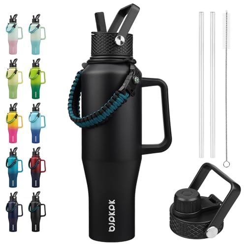Image of BJPKPK 40oz Insulated Water Bottle with Handle & Straw Lid, Stainless Steel