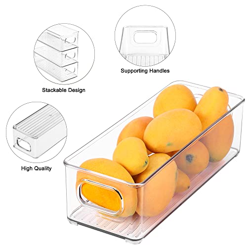 Stackable-Plastic-Food-Storage-Bin-with-Handles-for-Kitchen-Pantry-Cabinet-Refrigerator-Freezer-Organizer-for-Fruit-Yogurt-Squeeze-Pouches-BPA-Free-10-Long-2-Pack--Clear